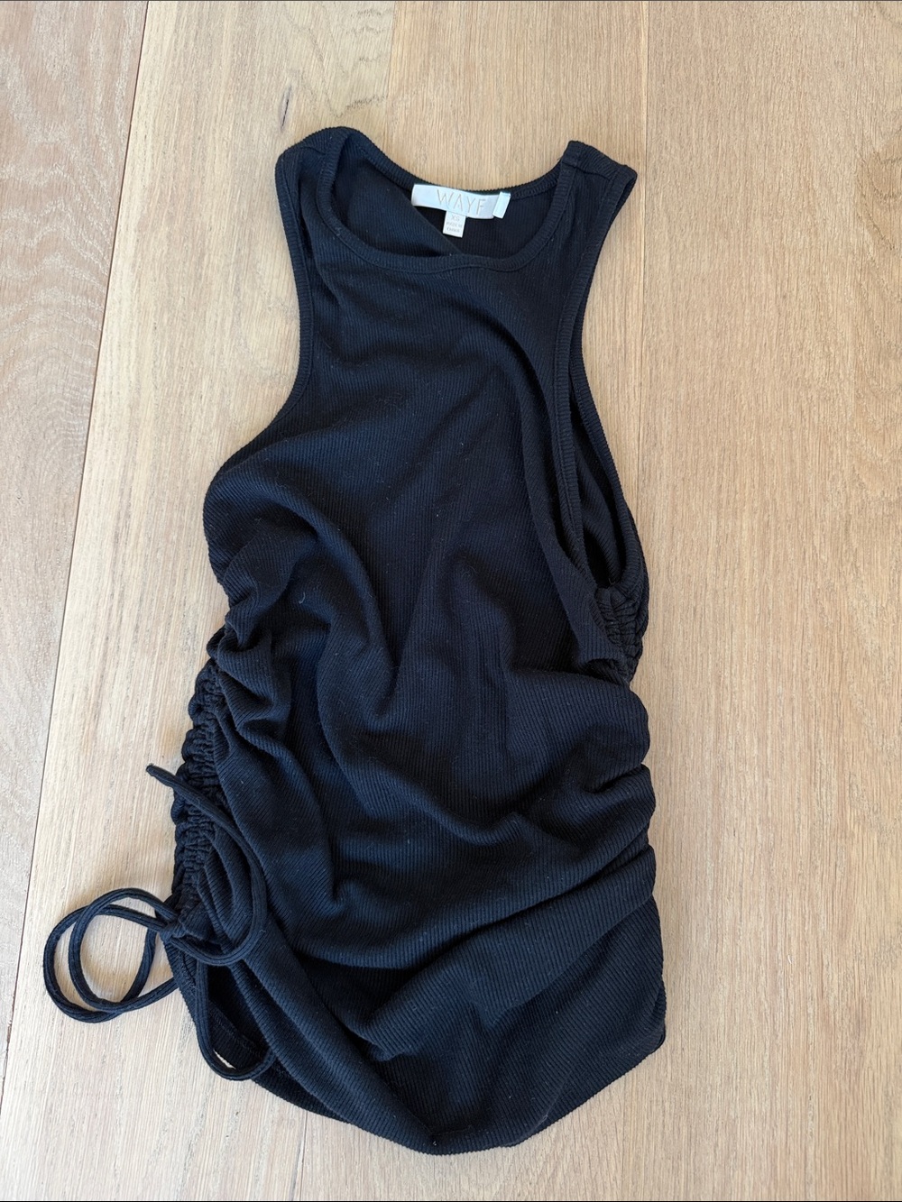 Wayf Black Ribbed Side-Ruched Tank